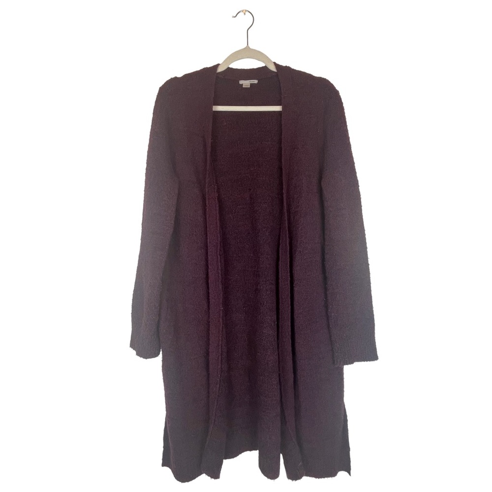 Halogen Plum Purple Wool Blend Open Front Long Cardigan – Size L
